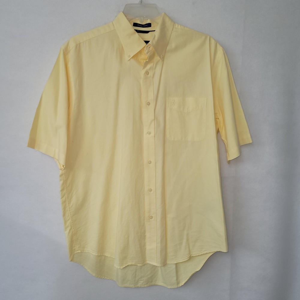 Austin Reed London Mens Short Sleeve Button Down Shirt Yellow Oxford Cloth Large